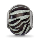 Sterling Silver Black & White Striped Glass Bead Polished Finish Elegant Style