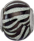 Sterling Silver Black & White Striped Glass Bead Polished Finish Elegant Style
