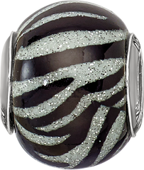 Sterling Silver Reflections Italian Black & White Stripes Glass Bead