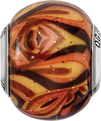 Sterling Silver 925 Polished Glass Bead with Italian Orange Design