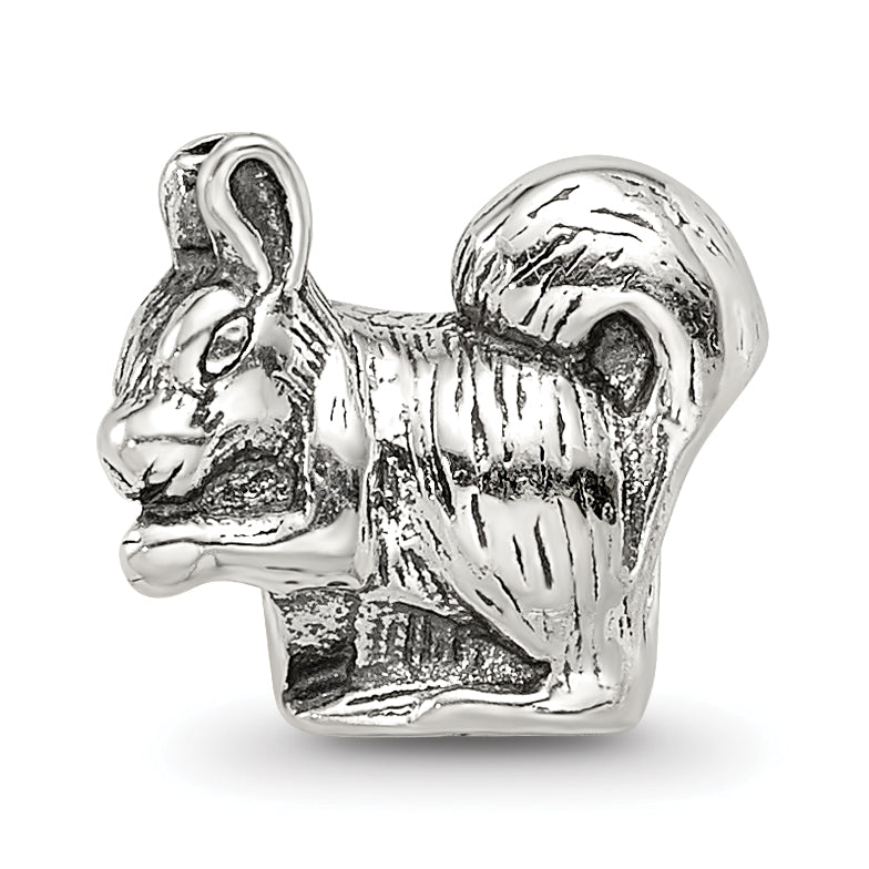 Sterling Silver 925 Squirrel Bead with Antiqued Finish Solid Design