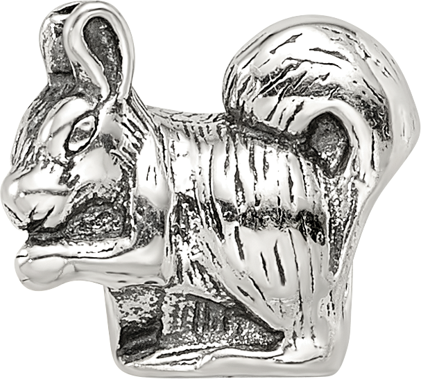 Sterling Silver 925 Squirrel Bead with Antiqued Finish Solid Design