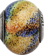 Sterling Silver Italian Glass Bead with Blue, Orange & Green Polished Finish