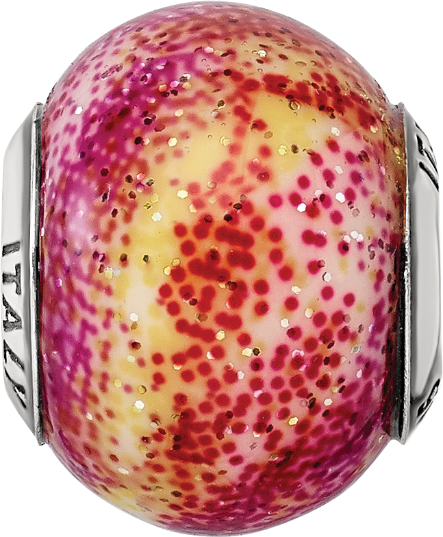Sterling Silver 925 Fuschia & Yellow Glass Bead Polished Finish Elegant Accessory