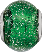 Sterling Silver 925 Green Glitter Glass Bead with Polished Finish