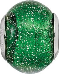Sterling Silver Reflections Italian Green w/Silver Glitter Glass Bead