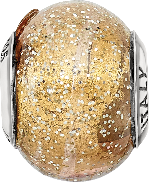 Sophia Jewelers Sterling Silver Polished Glass Bead with Dark Yellow Glitter