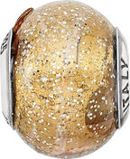 Sophia Jewelers Sterling Silver Polished Glass Bead with Dark Yellow Glitter