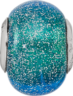 Sterling Silver 925 Glass Bead with Blue & Teal Glitter Sophisticated Polished Finish