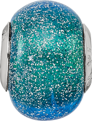 Sterling Silver Reflections Italian Blue & Teal w/Silver Glitter Glass Bead