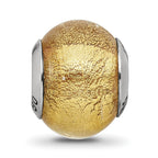 Sterling Silver 925 Glass Bead with Italian Olive Glitter Polished Finish