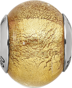 Sterling Silver 925 Glass Bead with Italian Olive Glitter Polished Finish