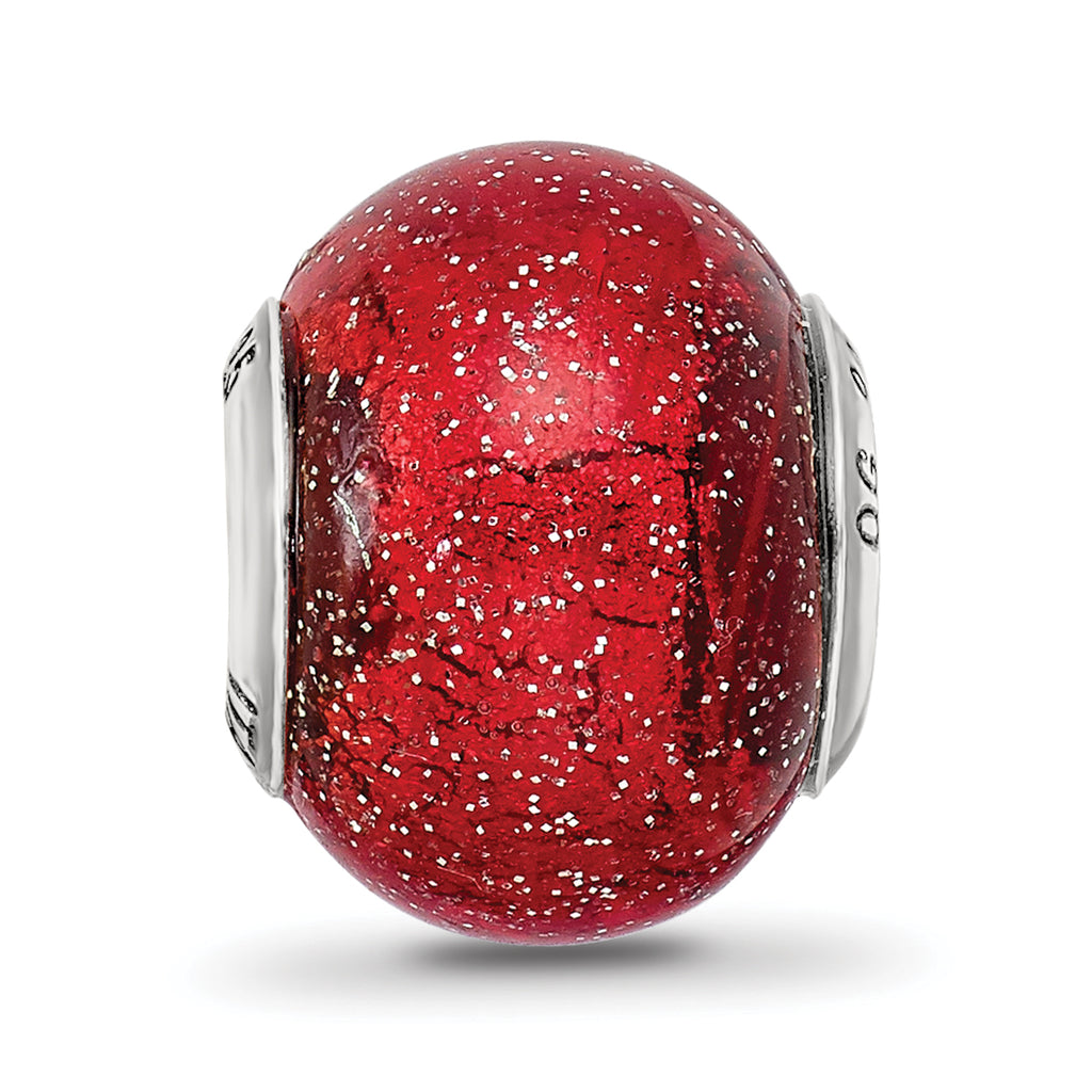 Sterling Silver Reflections Italian Red w/Silver Glitter Glass Bead