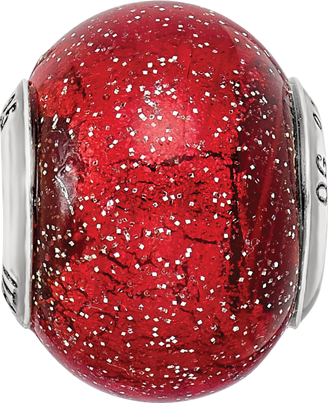 Sterling Silver Reflections Italian Red w/Silver Glitter Glass Bead