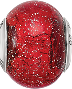 Sterling Silver Reflections Italian Red w/Silver Glitter Glass Bead