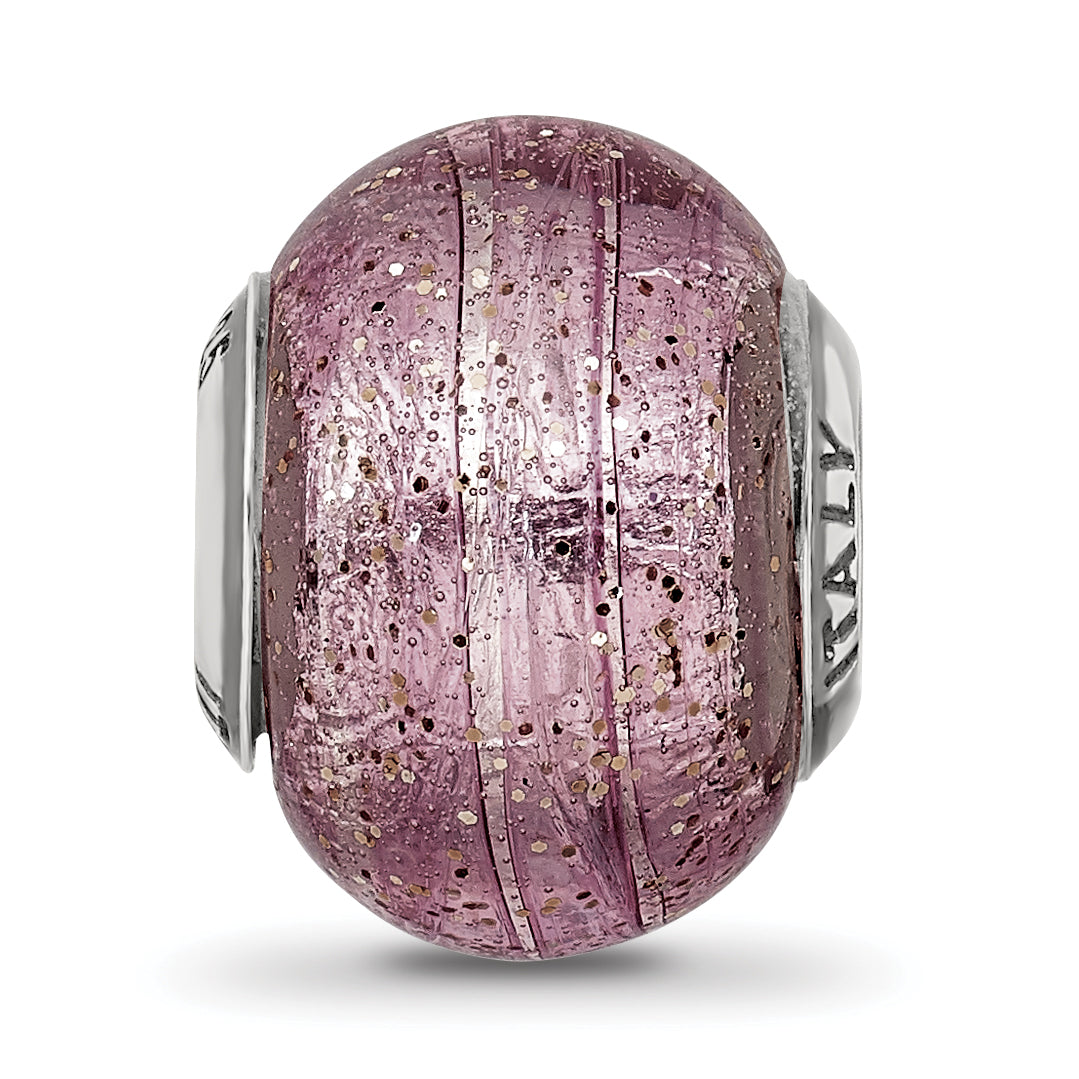 Sterling Silver 925 Pink Glitter Glass Bead with Polished Finish Elegant Charm