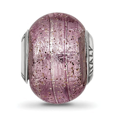 Sterling Silver 925 Pink Glitter Glass Bead with Polished Finish Elegant Charm