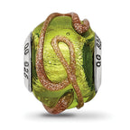 Sterling Silver 925 Glass Bead with Textured Light Green Design Polished Finish