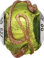 Sterling Silver 925 Glass Bead with Textured Light Green Design Polished Finish