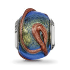 Sterling Silver 925 Polished Bead with Blue/Green Textured Glass