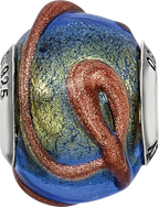 Sterling Silver 925 Polished Bead with Blue/Green Textured Glass