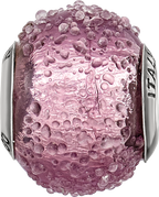 Sterling Silver 925 Light Purple Textured Glass Bead Polished Elegant Charm