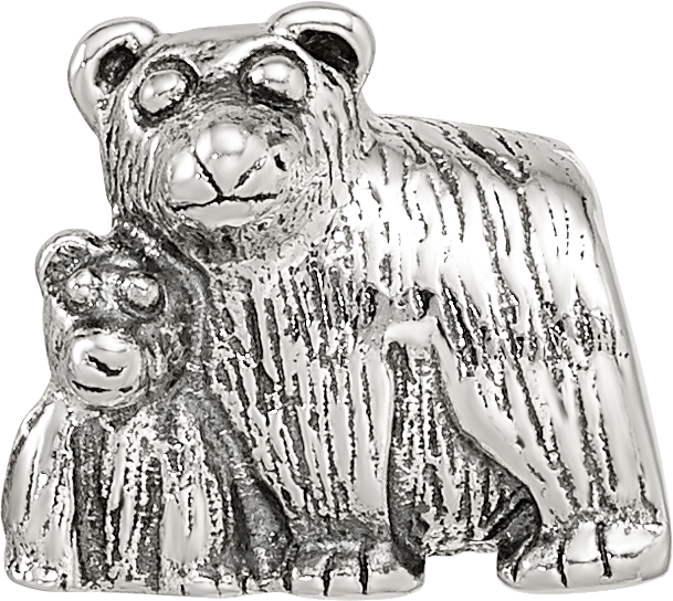 Sterling Silver 925 Mama & Baby Bear Bead with Antiqued Finish