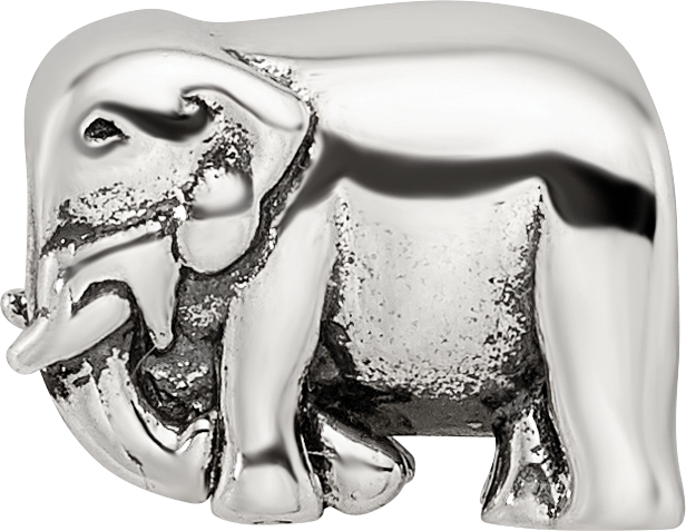 Sterling Silver 925 Elephant Bead with Antiqued Finish Solid Design