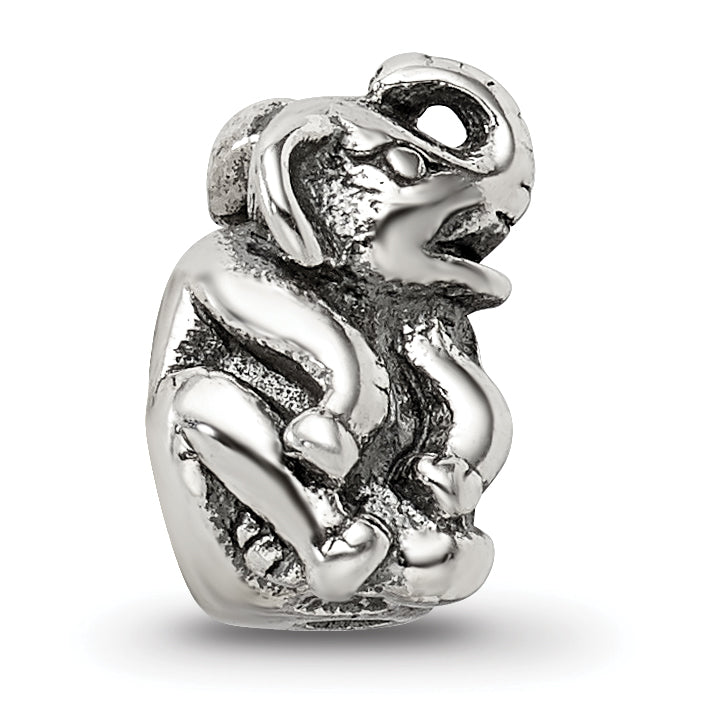 Sterling Silver 925 Elephant Bead with Antiqued Finish Solid Design