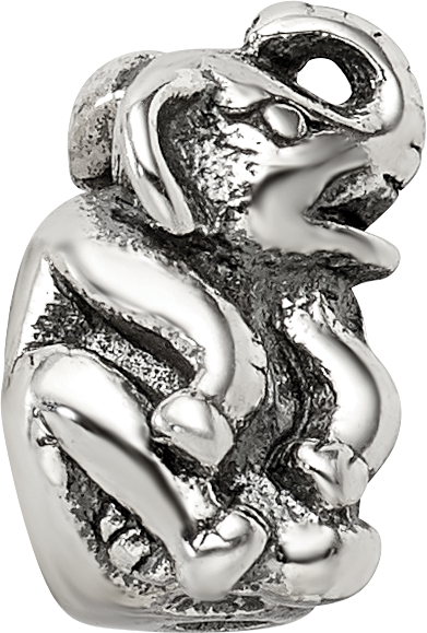 Sterling Silver 925 Elephant Bead with Antiqued Finish Solid Design