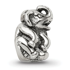 Sterling Silver 925 Elephant Bead with Antiqued Finish Solid Design