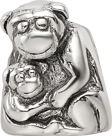 Sterling Silver 925 Mama & Baby Monkey Bead with Antiqued Finish