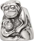 Sterling Silver 925 Mama & Baby Monkey Bead with Antiqued Finish