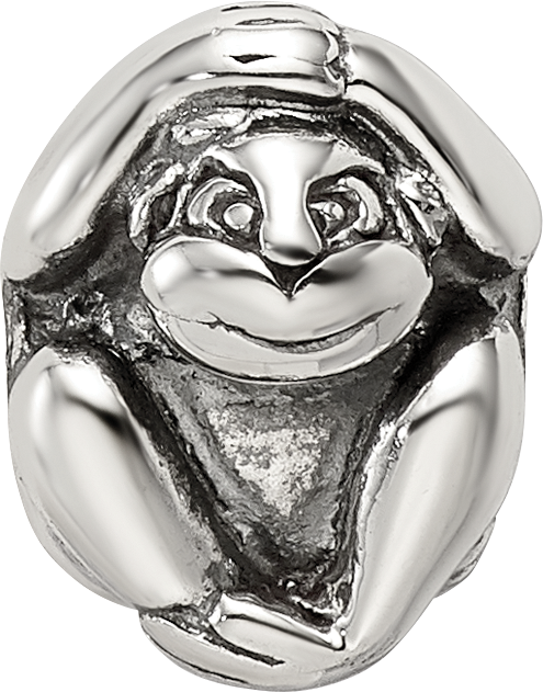Sterling Silver 925 Antiqued Monkey Bead Solid Casted Themed Jewelry