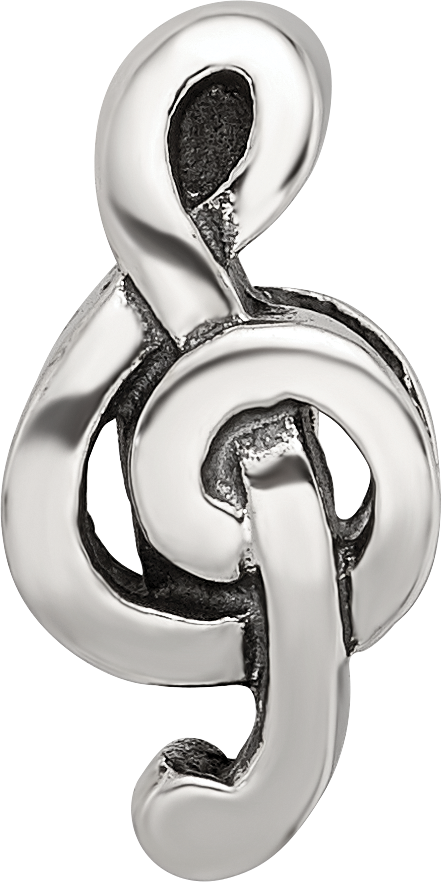 Sterling Silver 925 Treble Clef Bead with Antiqued Finish Solid Cast Design