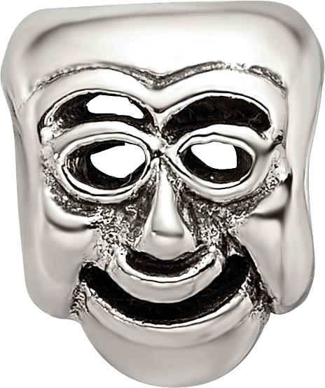 Sterling Silver 925 Comedy Mask Bead with Antiqued Finish Solid and Themed Design