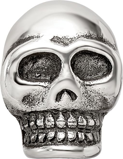 Sterling Silver 925 Antiqued Skull Bead with Solid Cast Design