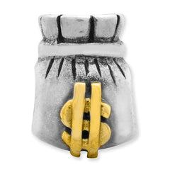 Sterling Silver & 14K Gold Money Bag Bead with Antiqued Finish for Elegance