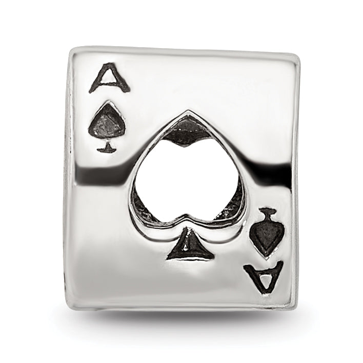 Sterling Silver 925 Ace Card Bead with Antiqued Finish Vintage Charm