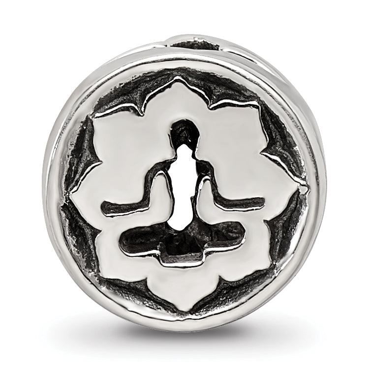 Sterling Silver 925 Yoga Lotus Bead with Antiqued Finish  Solid & Themed Design