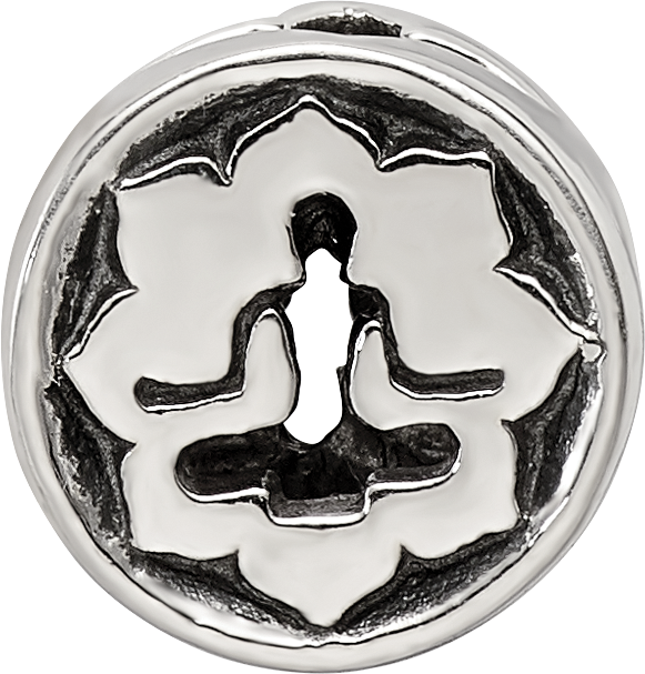 Sterling Silver 925 Yoga Lotus Bead with Antiqued Finish  Solid & Themed Design