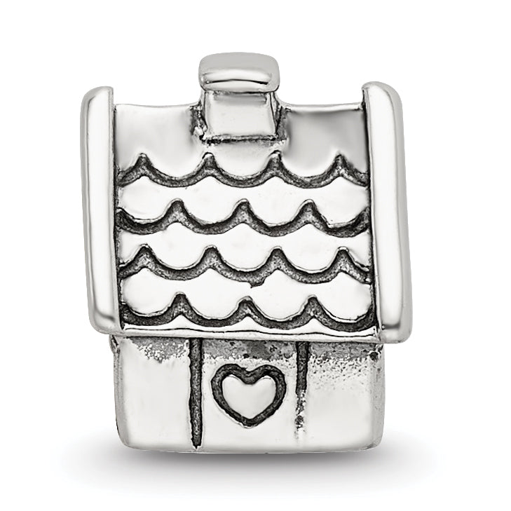 925 Sterling Silver House Bead with Antiqued Finish, Solid & Casted Design