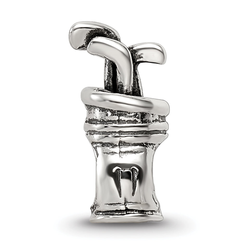 Sterling Silver 925 Antiqued Golf Bag Bead Solid Casted for Charm Bracelet