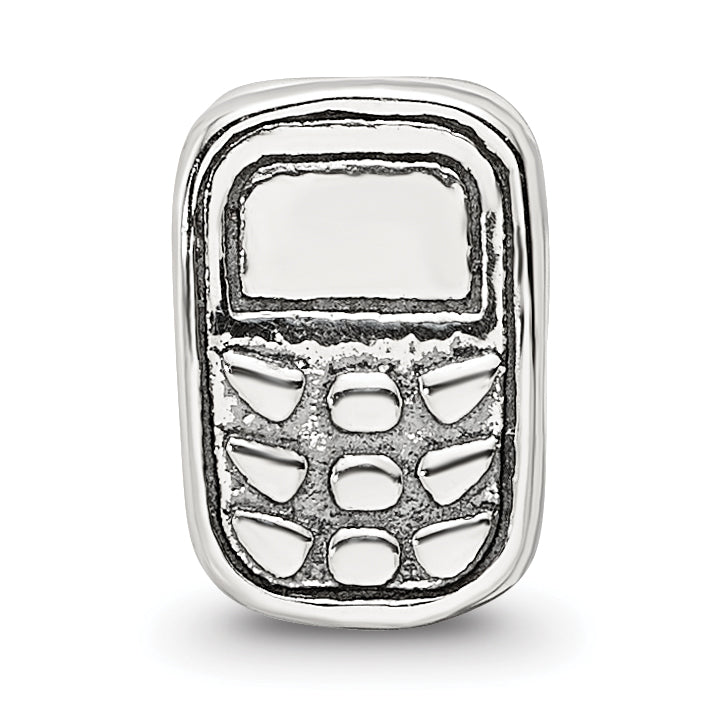 Sterling Silver 925 Antiqued Cell Phone Bead with Solid Casted Design