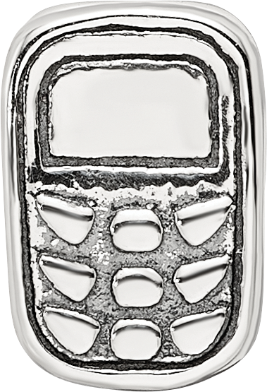 Sterling Silver 925 Antiqued Cell Phone Bead with Solid Casted Design