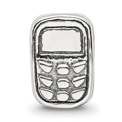 Sterling Silver 925 Antiqued Cell Phone Bead with Solid Casted Design