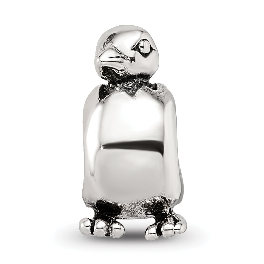 Sterling Silver 925 Antiqued Baby Bird Bead with Themed Solid Design