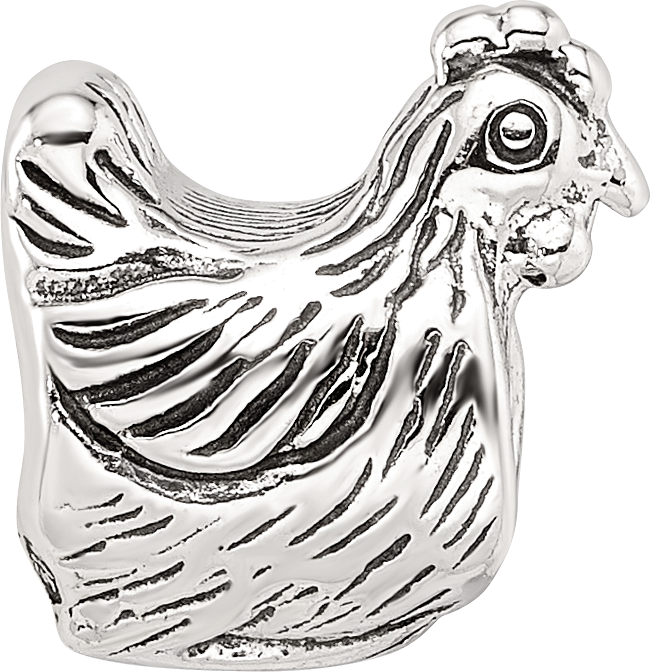 Sterling Silver 925 Chicken Bead with Antiqued Solid Design