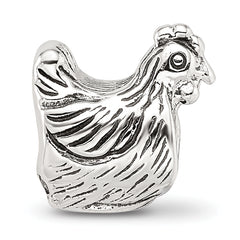 Sterling Silver 925 Chicken Bead with Antiqued Solid Design