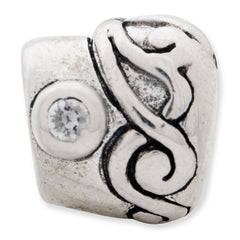 Sterling Silver 925 Antiqued CZ Bead with Clear Stone Sophisticated Design